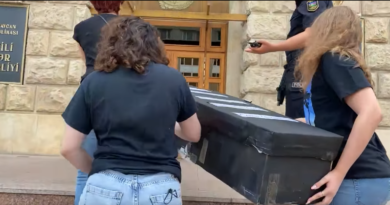 Фемицид в Азербайджане: К зданию МВД принесли «гроб» с именами убитых женщин