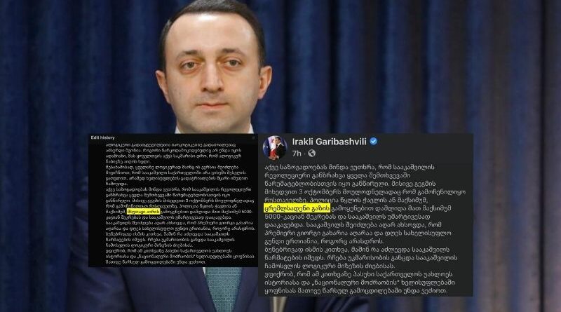 Гарибашвили заменил текст своего заявления — слово «удушающий» он заменил на «слезоточивый» газ