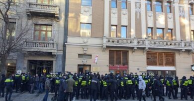 Члены партии основанной лидерами «Alt-Info» митингуют у офиса омбудсмена Грузии