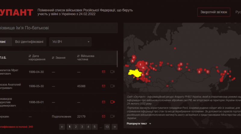 СНБО запустил сайт "Оккупант" с данными пленных российских военных