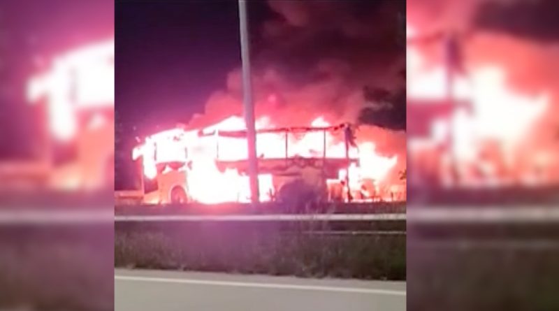 Автобус с пассажирами загорелся на трассе Тбилиси-Батуми