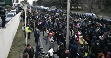 Участники акции у торгового центра Tbilisi Mall заняли часть догори